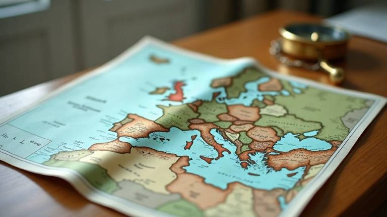 Carte routière pliée sans inscriptions et boussole en laiton posées sur une table en bois